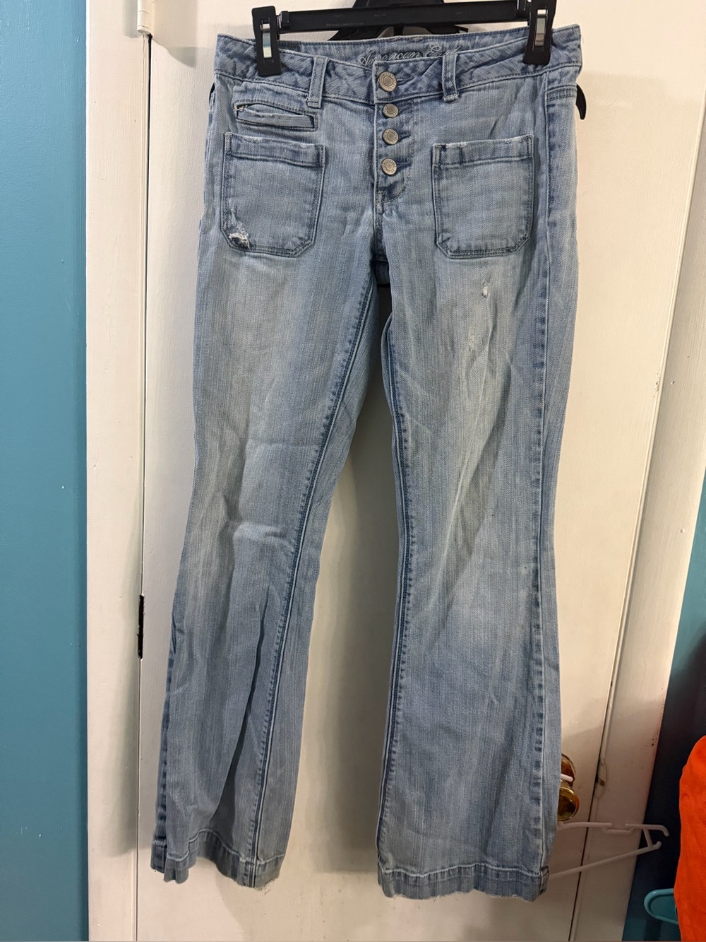 Y2K Low Rise Button Fly American Eagle Vintage Flare Jeans Size 4